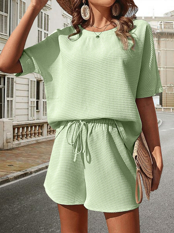 Waffle-Knit Half Sleeve Top and Shorts Set-Teresa's Fashionista LLC