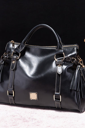 PU Leather Handbag with Tassels-Teresa's Fashionista LLC