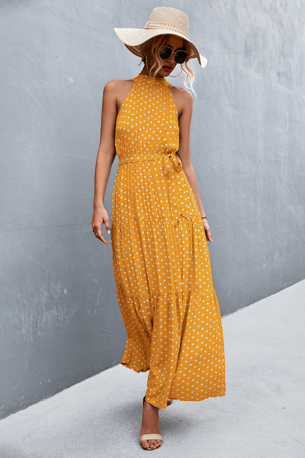 Printed Sleeveless Tie Waist Maxi Dress-Teresa's Fashionista LLC