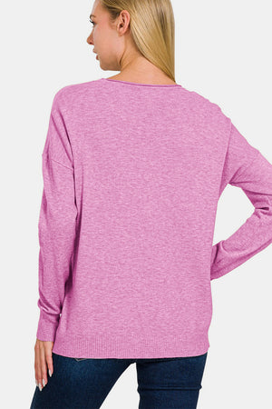 Zenana Front Seam Round Neck Sweater - Teresa's Fashionista LLC