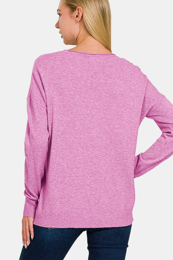 Zenana Front Seam Round Neck Sweater - Teresa's Fashionista LLC