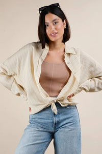 VERY J Full Size Oversized Striped Button Down Shirt Top Plus Size