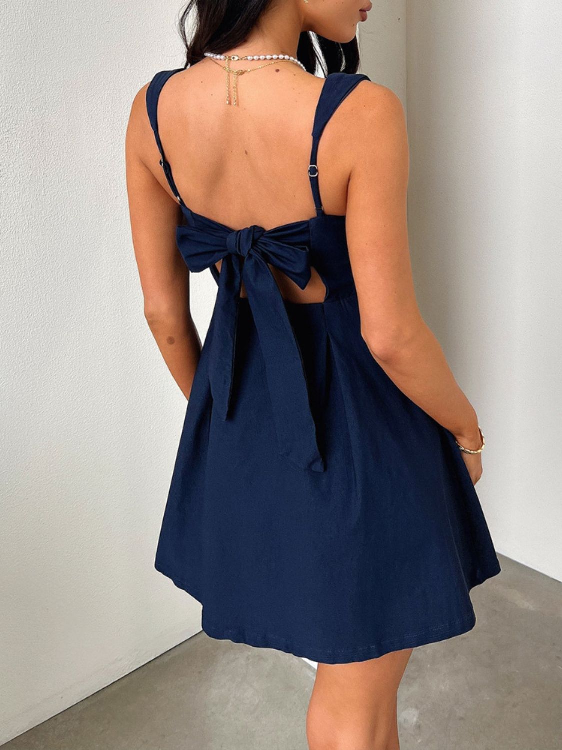 Devine Bow Back Square Neck Mini Dress - Teresa's Fashionista LLC
