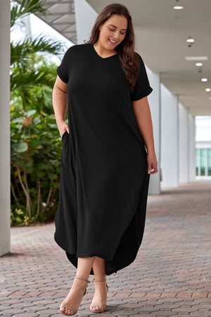 Plus Size V-Neck Short Sleeve Maxi Dress-Teresa's Fashionista LLC