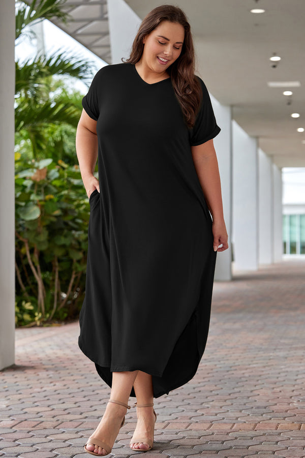 Plus Size V-Neck Short Sleeve Maxi Dress-Teresa's Fashionista LLC