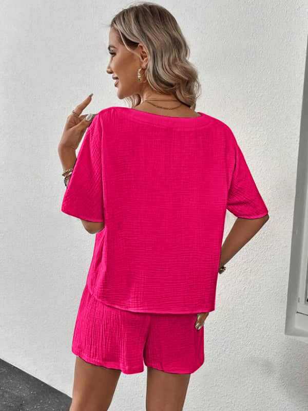 V-Neck Half Sleeve Top and Shorts Set-Teresa's Fashionista LLC