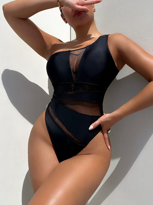 One-Shoulder Sleeveless One-Piece Swimsuit-Teresa's Fashionista LLC