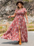 Plus Size Floral Slit Ruffle Hem Dress-Teresa's Fashionista LLC