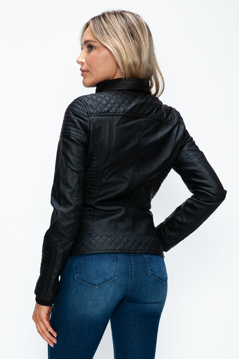 YMI Faux Layered Double-Zipper Jacket with Fuzzy Hood - Teresa's Fashionista LLC