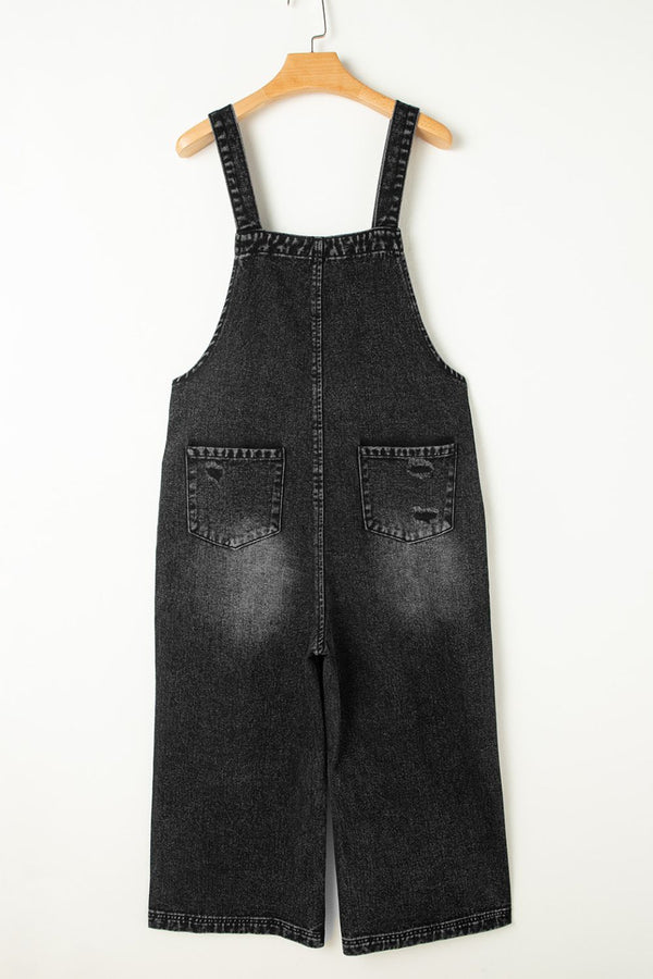 Distressed Wide Strap Denim Overalls - Teresa's Fashionista LLC