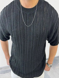 Men's Openwork Round Neck Knit T-Shirt