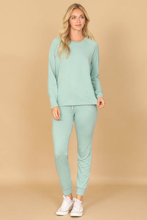 YMP40001V-SOLID LONG SLEEVE TOP AND JOGGERS SET