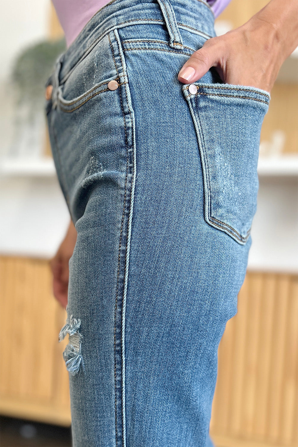 Judy Blue Full Size Distressed Raw Hem Bootcut Jeans - Teresa's Fashionista LLC