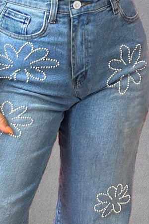 Rhinestone Straight Jeans with Pockets-Teresa's Fashionista LLC
