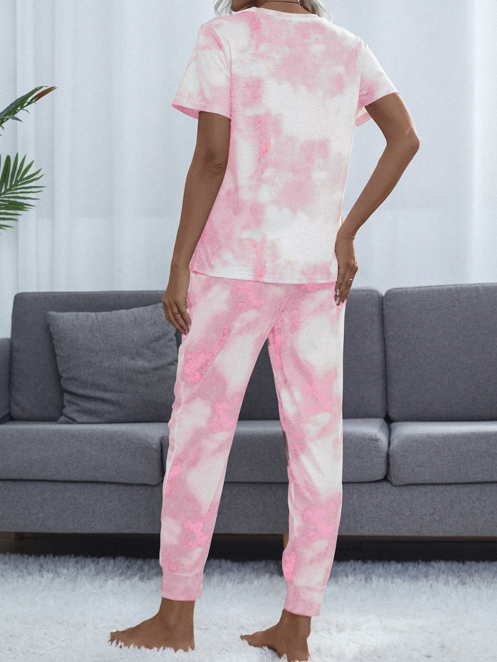 Tie-Dye Round Neck Short Sleeve Top and Pants-Teresa's Fashionista LLC