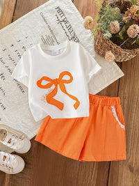 Children's Bow Round Neck Top and Shorts Set