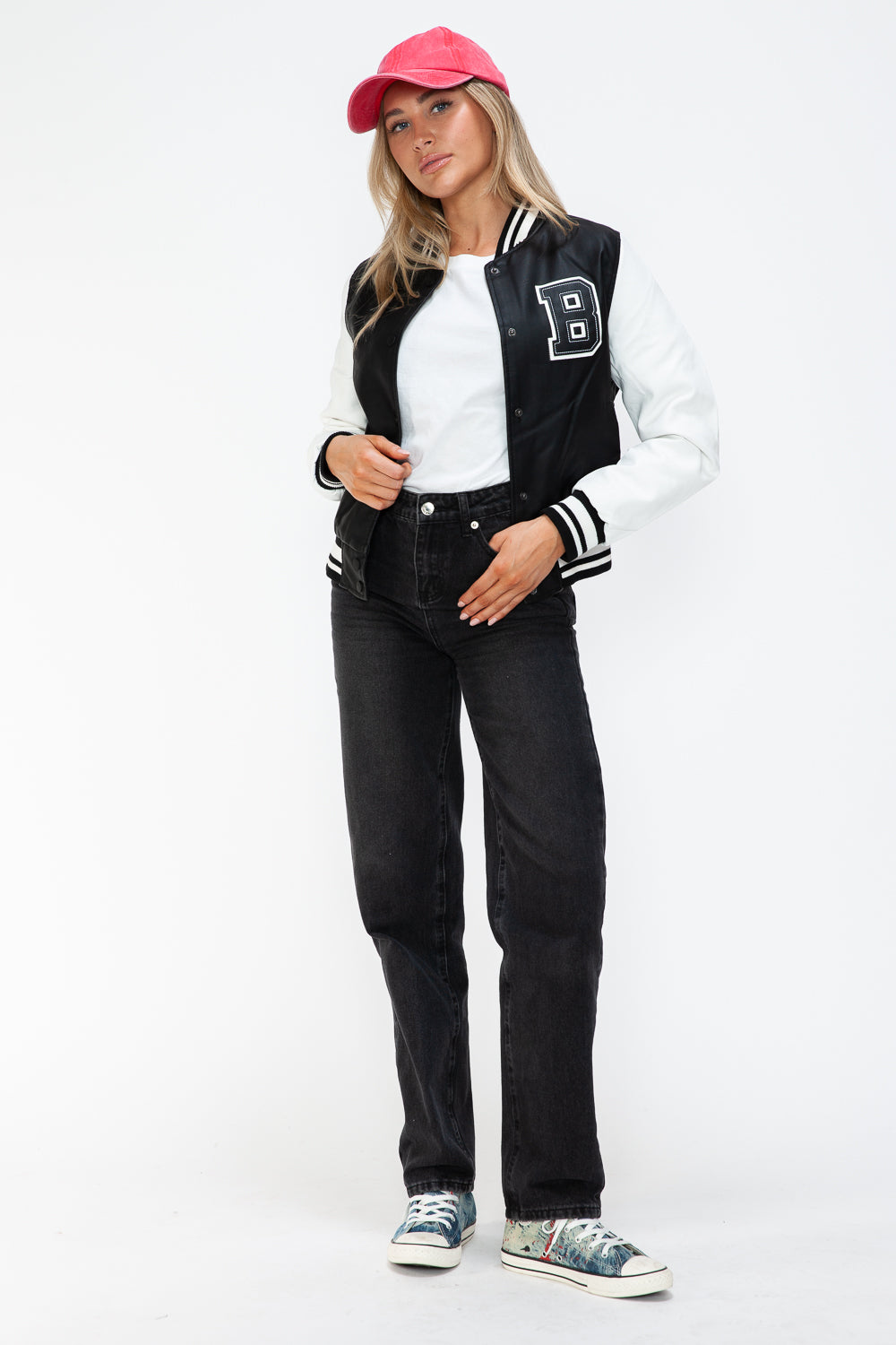 Love Me Now PU Leather Contrast Snap Down Bomber Jacket - Teresa's Fashionista LLC