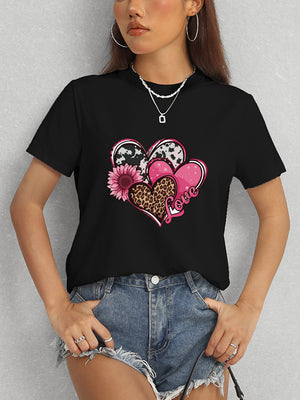 Heart Round Neck Short Sleeve T-Shirt-Teresa's Fashionista LLC