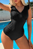 Full Size Ruched V-Neck One-Piece Swimwear-Teresa's Fashionista LLC