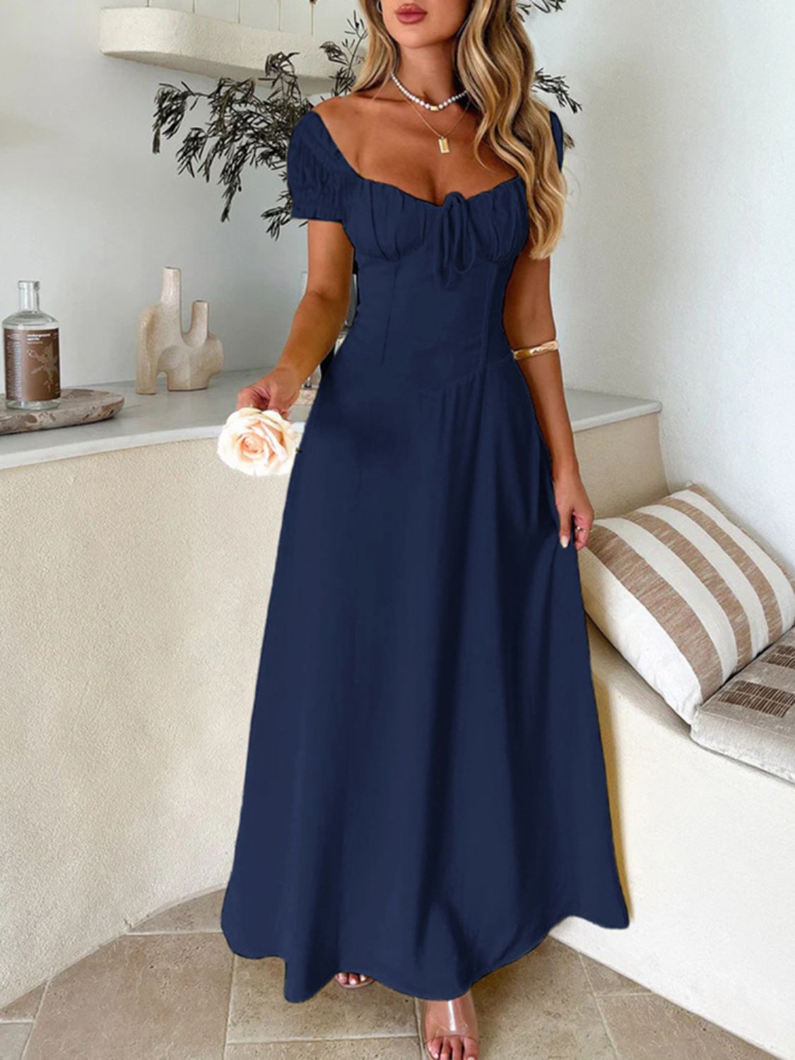 Devine Sweetheart Neck Short Sleeve Maxi Dress - Teresa's Fashionista LLC