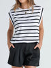 Striped Round Neck Cap Sleeve T-Shirt-Teresa's Fashionista LLC
