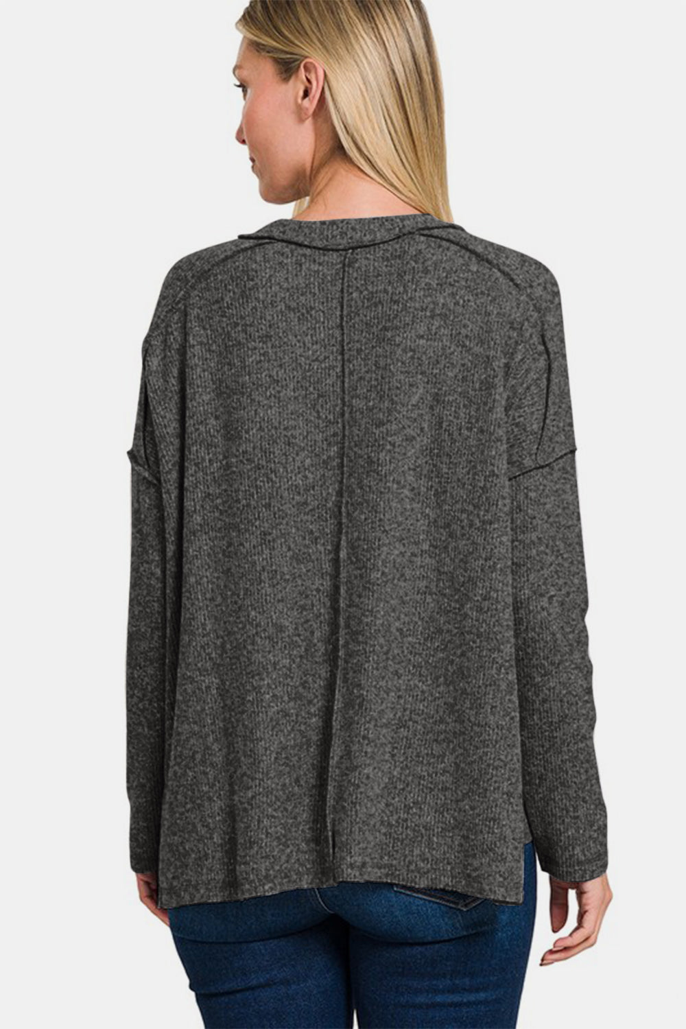 Zenana Full Size Exposed Seam Brushed Round Neck Sweater - Teresa's Fashionista LLC
