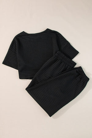 Round Neck Short Sleeve Top and Elastic Waist Pants Set-Teresa's Fashionista LLC