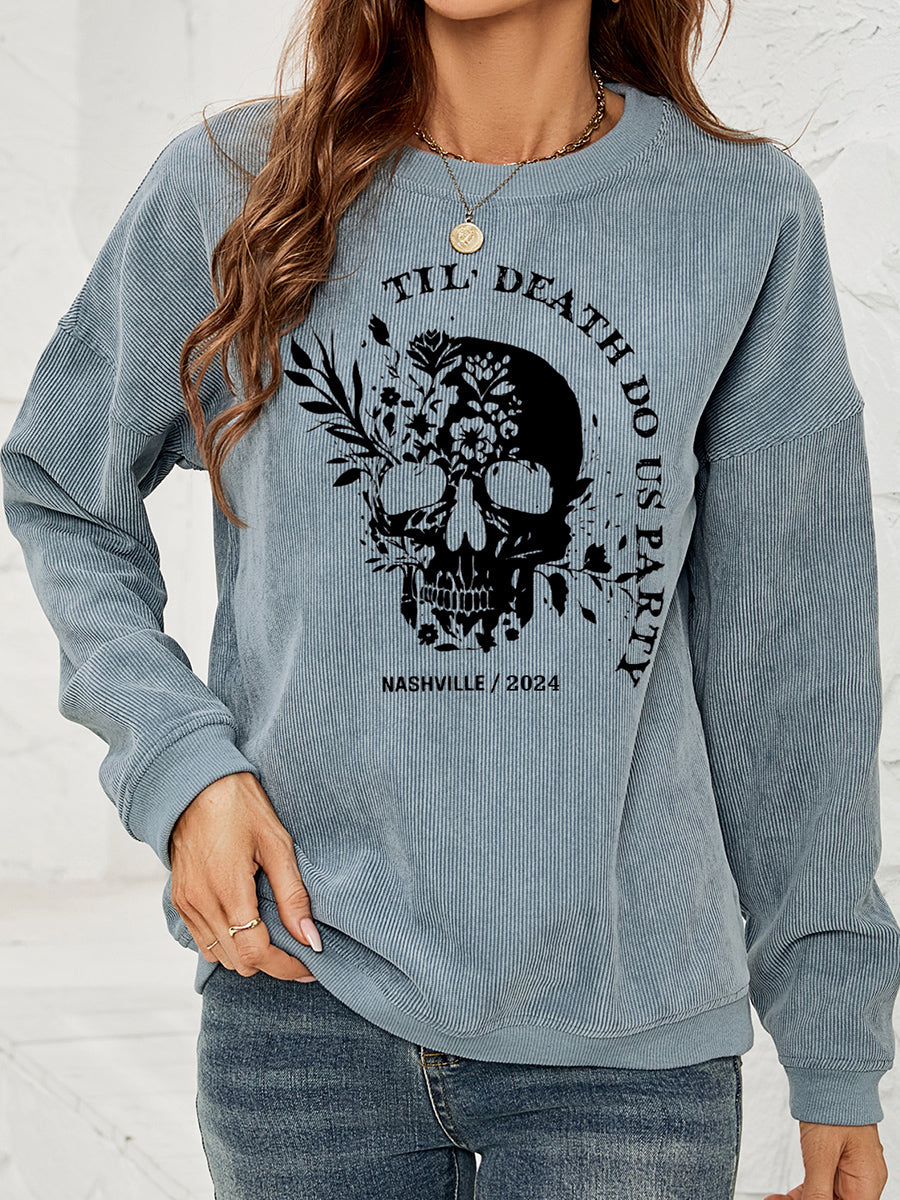 Skull Graphic Dropped Shoulder Sweatshirt - Teresa's Fashionista LLC