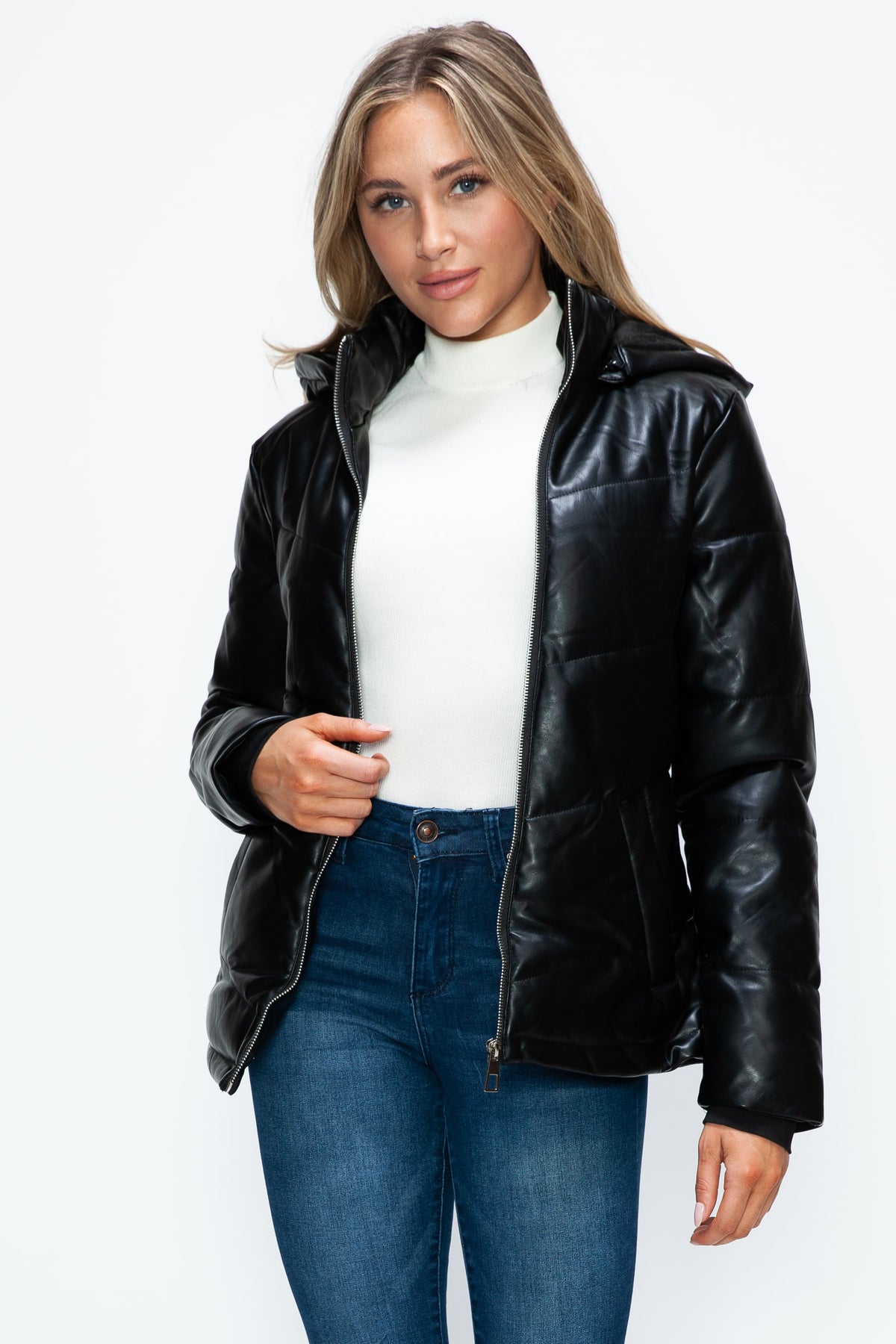 How Dare U Pocketed Zip Up Puffer Jacket with Removable Hood - Teresa's Fashionista LLC