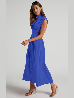 Cutout Mock Neck Sleeveless Ruched Dress-Teresa's Fashionista LLC