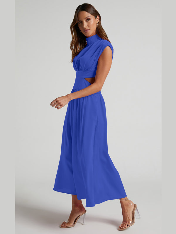 Cutout Mock Neck Sleeveless Ruched Dress-Teresa's Fashionista LLC