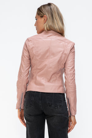 Snobbish Faux Leather Zip Up Drawstring Hooded Jacket - Teresa's Fashionista LLC