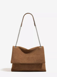 Suede Shoulder Bag with Metallic Chain Strap