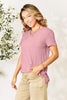 Basic Bae Full Size Round Neck Short Sleeve T-Shirt in pink, featuring a slit, slightly stretchy rayon-spandex blend.