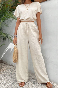 Round Neck Short Sleeve Top and Pants Set-Teresa's Fashionista LLC