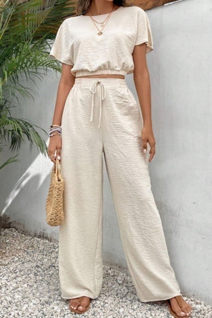 Round Neck Short Sleeve Top and Pants Set-Teresa's Fashionista LLC