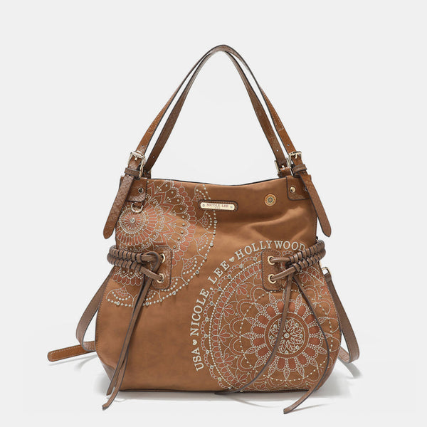 Nicole Lee USA Side Braided Tassel Inlaid Rhinestone Embroidery Hobo Bag-Teresa's Fashionista LLC