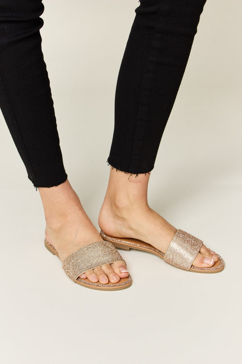 WILD DIVA Rhinestone Open Toe Flat Sandals-Teresa's Fashionista LLC
