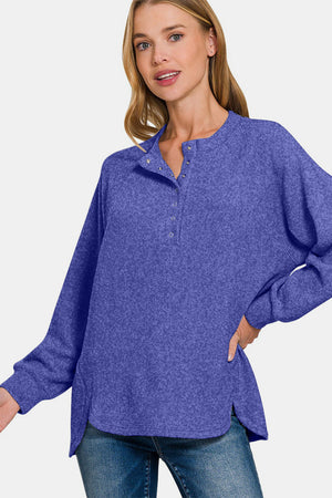 Zenana Full Size Brushed Melange Hacci High-Low Sweater - Teresa's Fashionista LLC