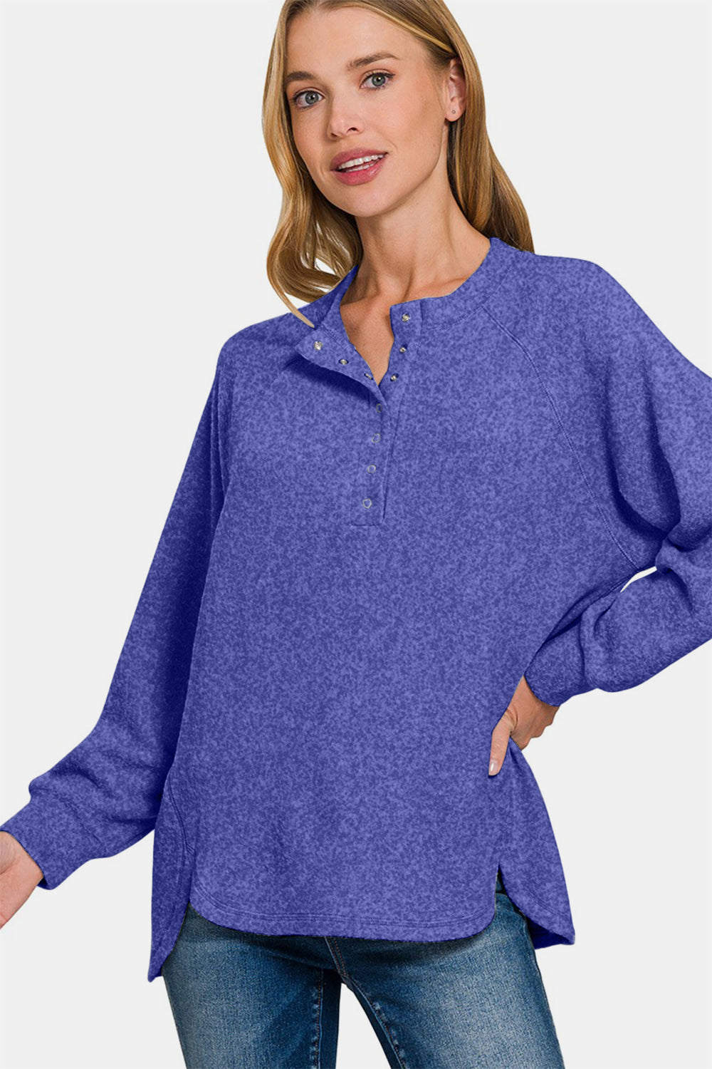 Zenana Full Size Brushed Melange Hacci High-Low Sweater - Teresa's Fashionista LLC