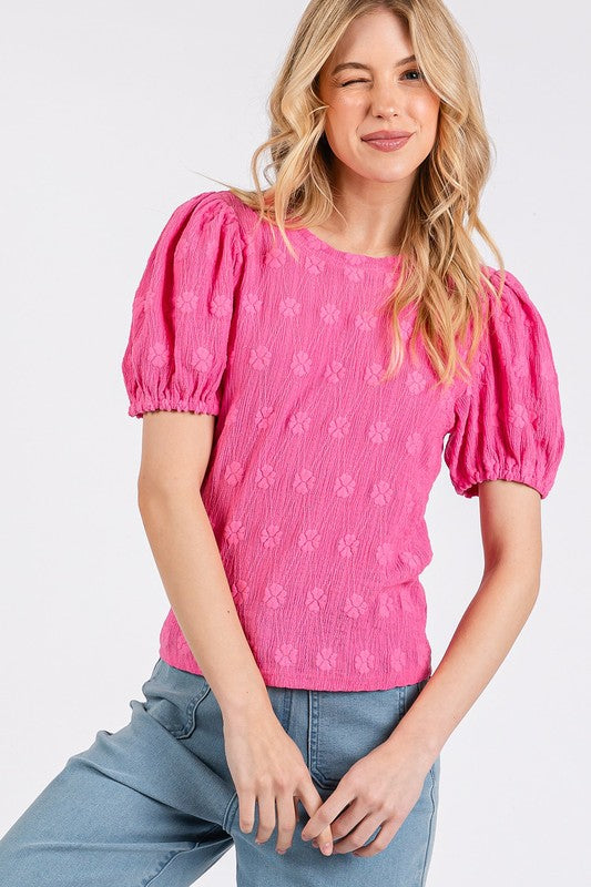 Mittoshop Flower Pattern Round Neck Short Sleeve Top - Teresa's Fashionista LLC