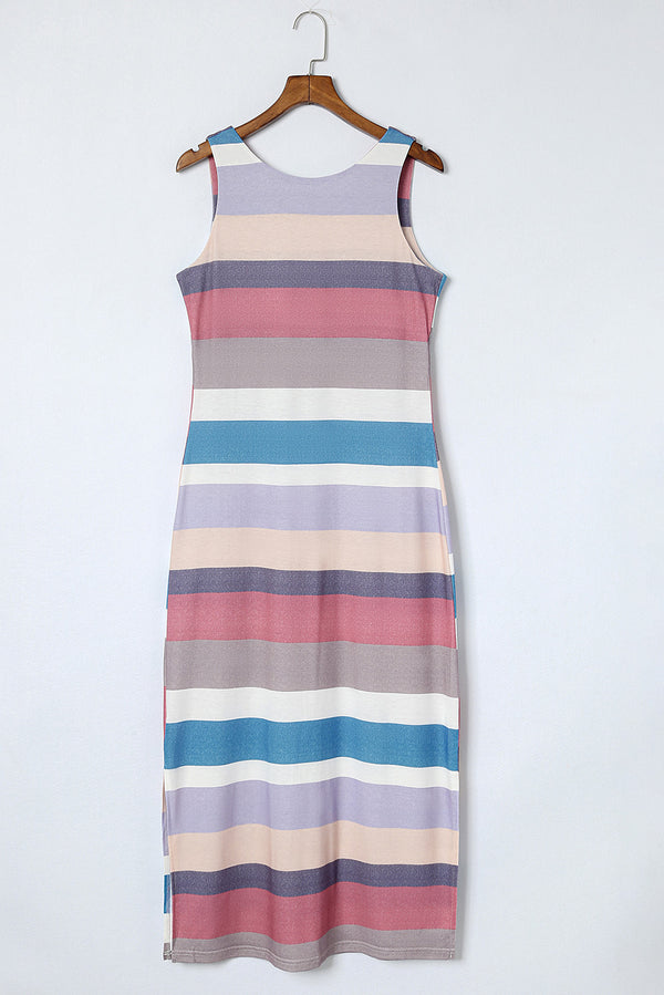 Striped Slit Sleeveless Maxi Dress-Teresa's Fashionista LLC