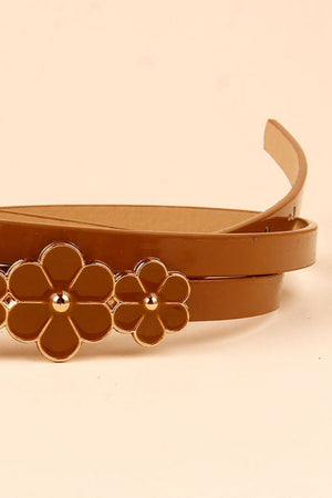 Flower Decor Skinny PU Belt-Teresa's Fashionista LLC