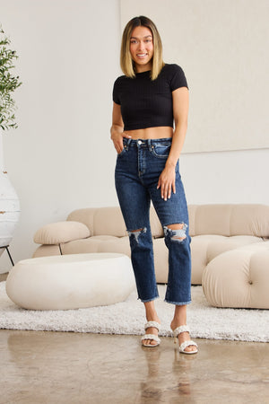 RFM Crop Dylan Full Size Tummy Control Distressed High Waist Raw Hem Jeans-Teresa's Fashionista LLC