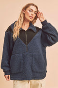 Aemi+Co Two Tone Half Zip Fleece Sweatshirt - Teresa's Fashionista LLC