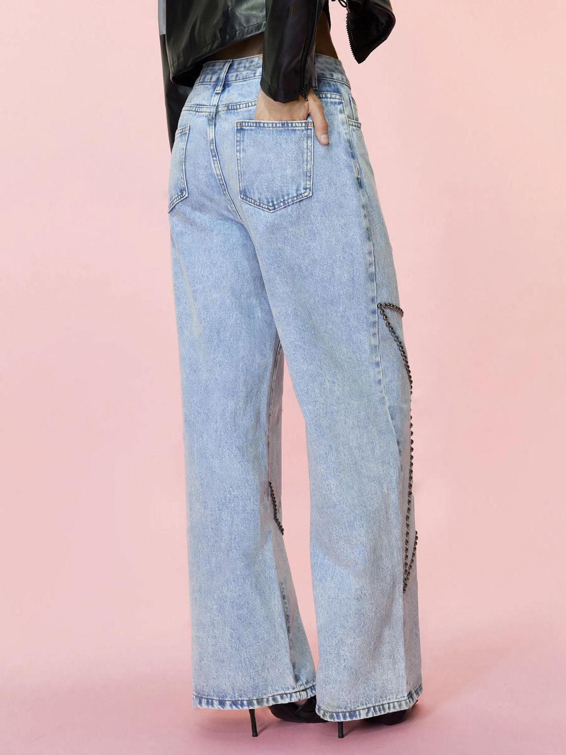 Studded Star Straight Jeans with Pockets - Teresa's Fashionista LLC