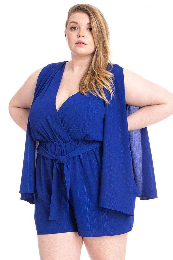 Shimmer Fabric Draped Open Sleeve Romper-Teresa's Fashionista LLC