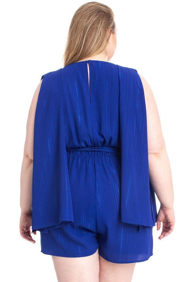 Shimmer Fabric Draped Open Sleeve Romper-Teresa's Fashionista LLC