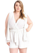 Shimmer Fabric Draped Open Sleeve Romper-Teresa's Fashionista LLC