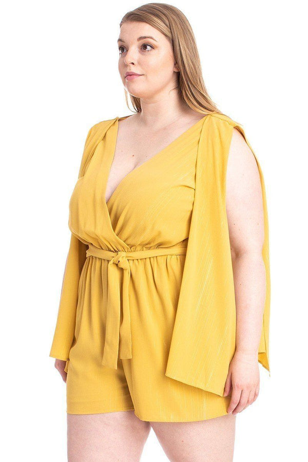 Shimmer Fabric Draped Open Sleeve Romper-Teresa's Fashionista LLC